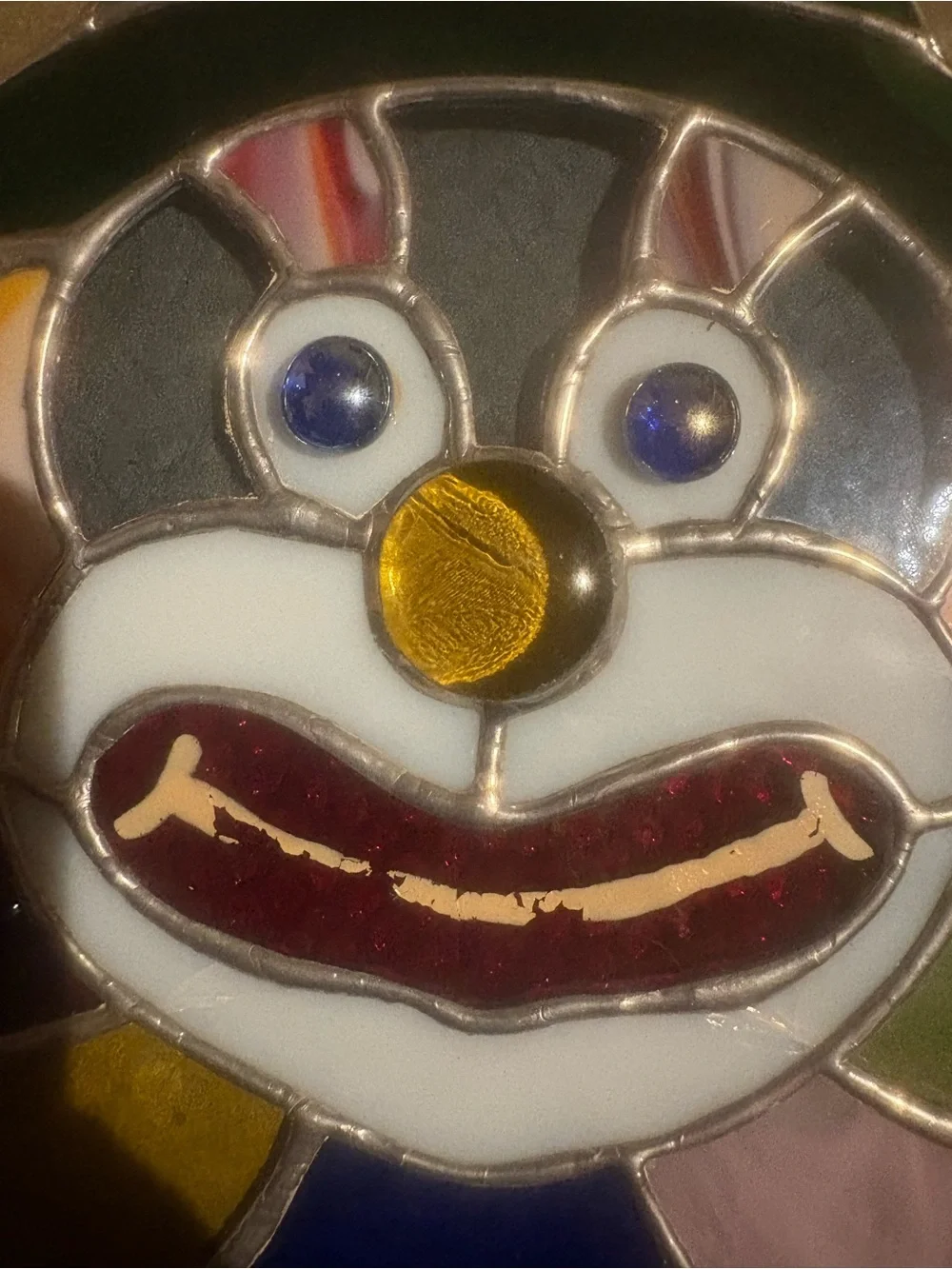 Homemade Stained Glass Clown Panel Art Copper Foil Suncatcher Handmade Decor